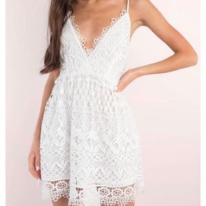 White Lace Skater dress with deep V neck